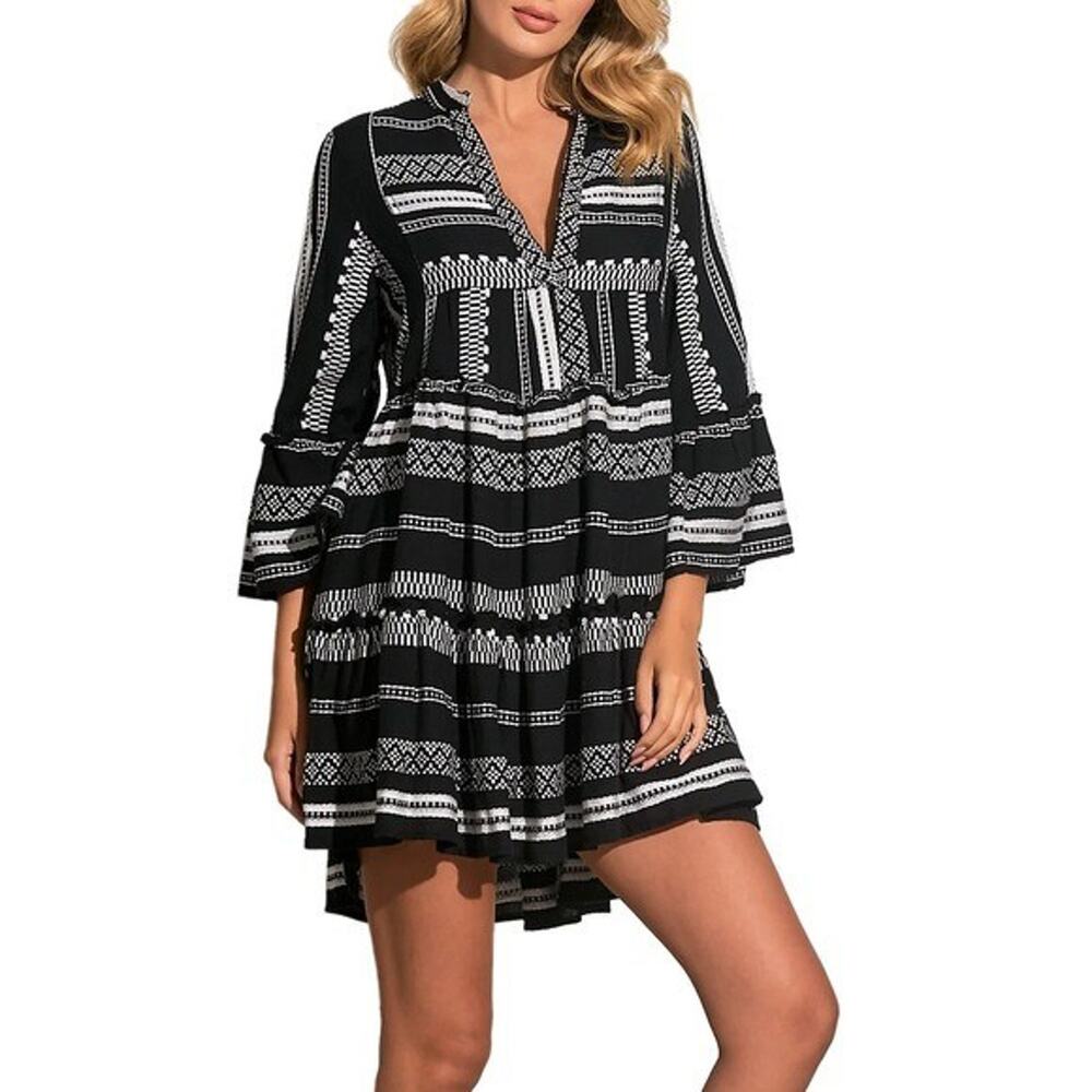 Elan Striped Cotton A Line Mini Dress Black and White Size‎ XS NWOT